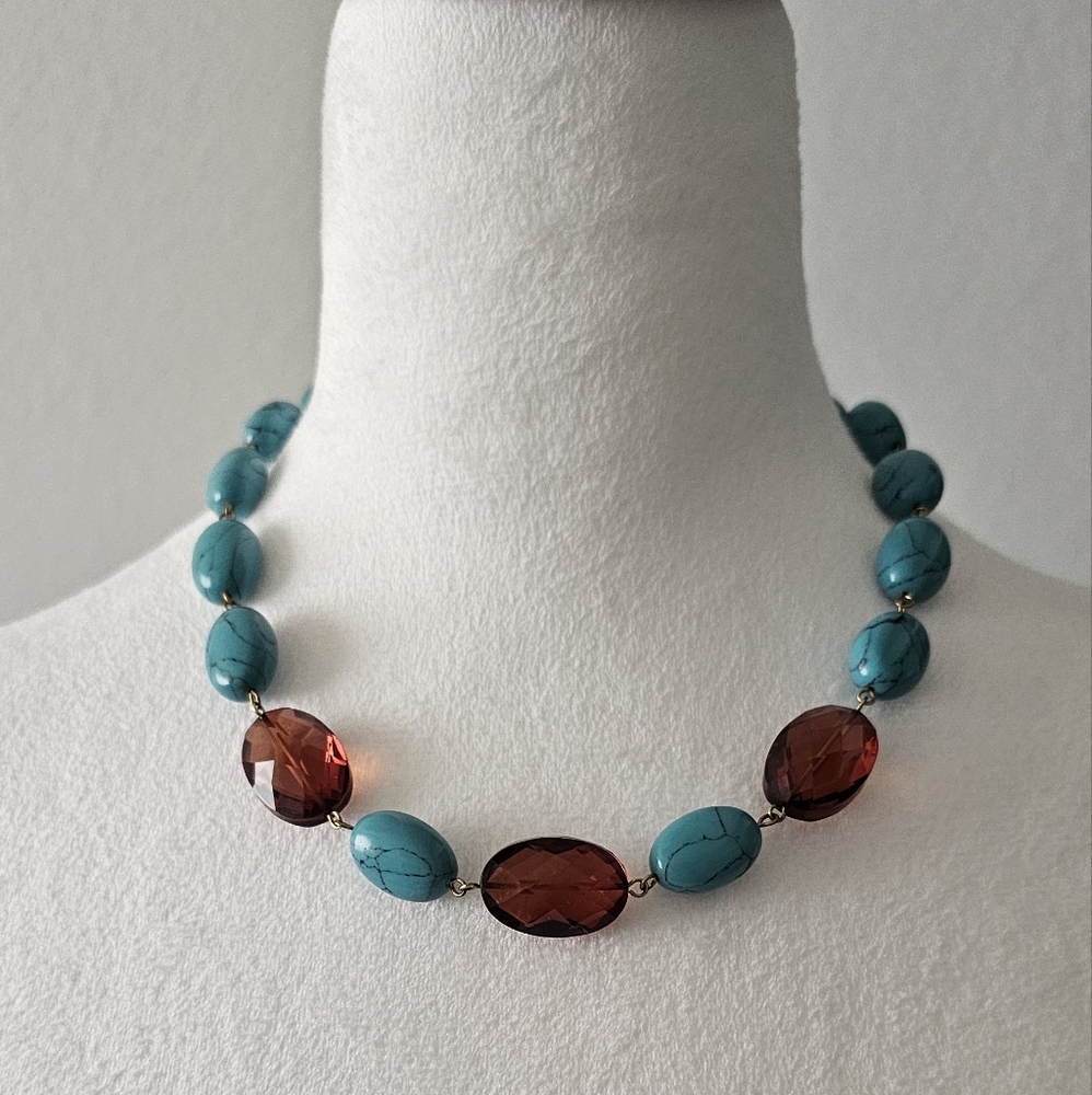 Faux Turquoise and Amber Necklace